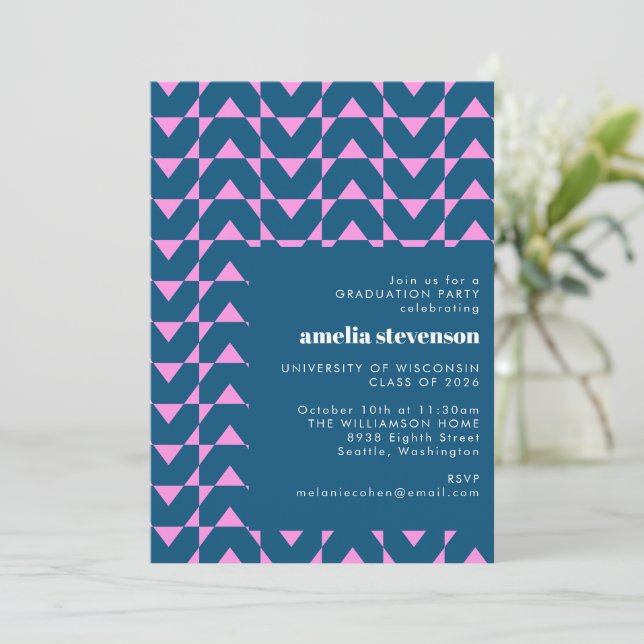 Invitación Foto de la fiesta de graduación rosada de la Marin (Anverso de pie)
