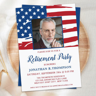 Invitación Foto de la fiesta de retiro militar con bandera es