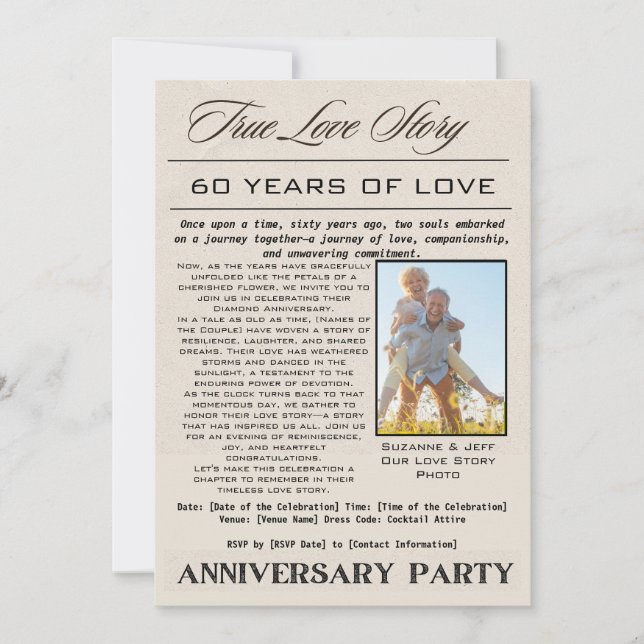 Invitación Foto de la fiesta del 60 aniversario de True Love  (Anverso)