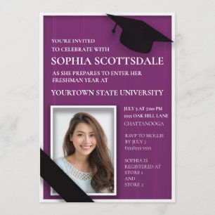 Invitación Foto de la fiesta del baúl universitario morado