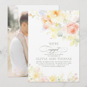 Invitación Foto de la fiesta floral elegante de compromiso de