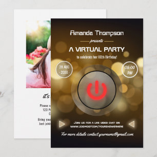 Invitación Foto de la fiesta virtual de cumpleaños de Bokeh
