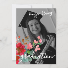 Invitación Foto de la flor acuarela del partido de graduación