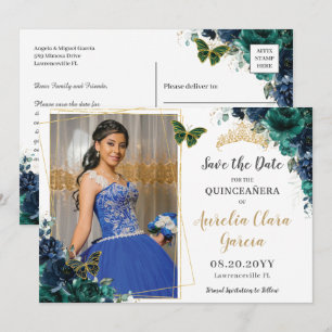 Invitación Foto de la floral de la marina esmeralda Quinceañe
