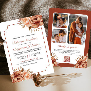 Invitación Foto de la frontera floral de Terracotta Boda de c