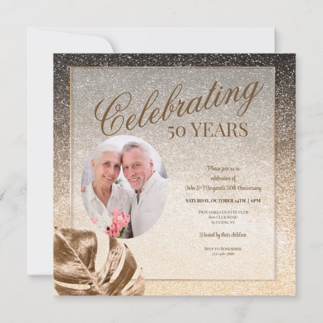 Invitación Foto de la hoja de oro (Anverso)