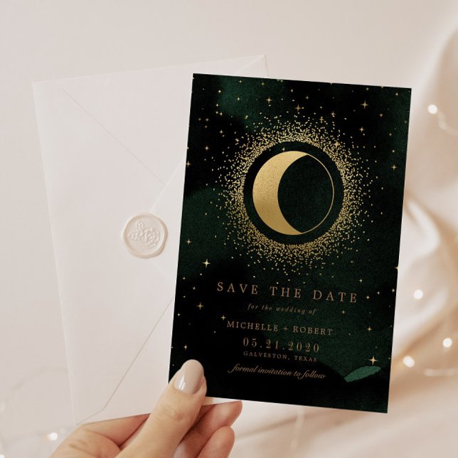 Invitación Foto De La Luna De Oro De Esmeralda Celeste Ahorra (Subido por el creador)