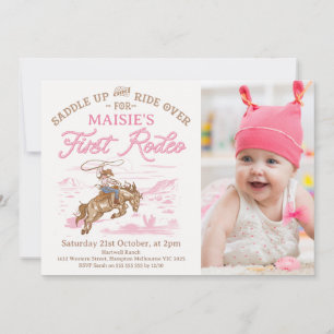 Invitación Foto De La Novia Rosa Primer Rodeo Primer Cumpleañ
