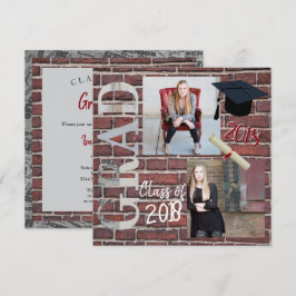 Invitación Foto de la pared de ladrillo rojo - Graduación