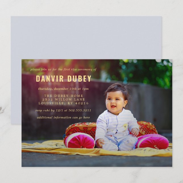 Invitación Foto de la Primera Ceremonia de Arroz de Annaprash (Anverso / Reverso)