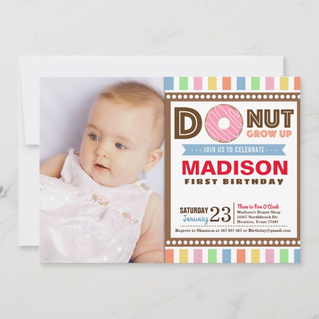 Invitación Foto de la primera fiesta de cumpleaños de Donut (Anverso)