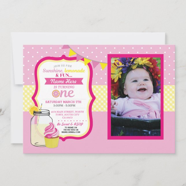 Invitación Foto de la primera fiesta de cumpleaños de Lemonad (Anverso)