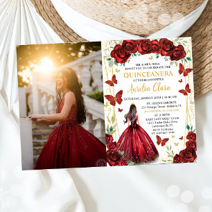 Invitación Foto de la princesa floral Chic Red Roses