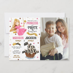 Invitación Foto de la princesa y el pirata hermanos Cumpleaño