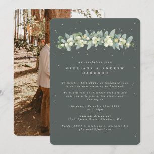 Invitación Foto de la recepción de bodas de Snowberry verde+E