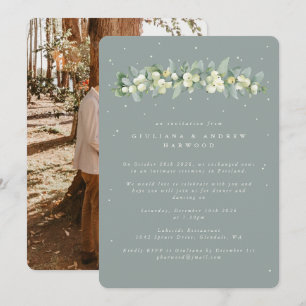Invitación Foto de la recepción de bodas de Snowberry verde+E