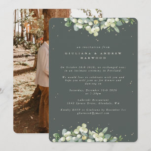 Invitación Foto de la recepción de bodas de Snowberry verde+E