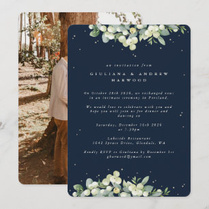 Invitación Foto de la recepción de bodas Navy Snowberry+Eucal