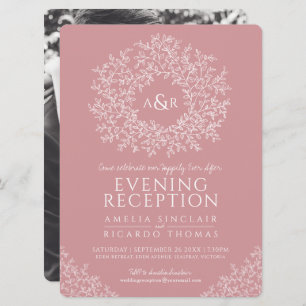 Invitación Foto de la recepción de la boda en monograma rosa 