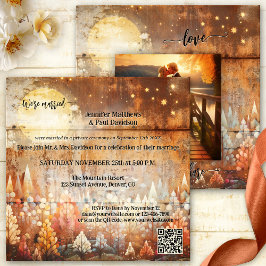 Invitación Foto de la recepción de la boda forestal de otoño