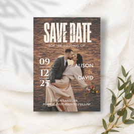 Invitación Foto De La Revista Rustic Wood Save The Date Boda