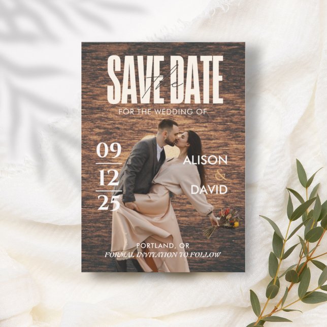 Invitación Foto De La Revista Rustic Wood Save The Date Boda (Subido por el creador)