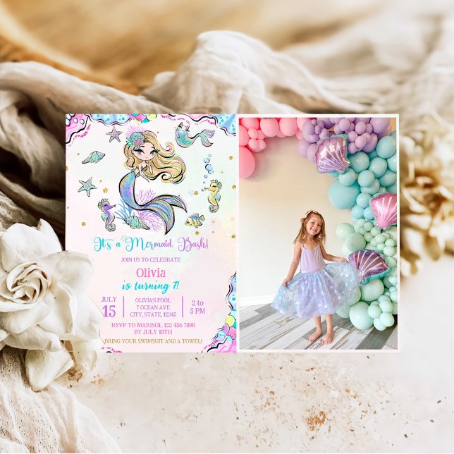 Invitación Foto de la sirena de la sirena del 7 de cumpleaños (Subido por el creador)