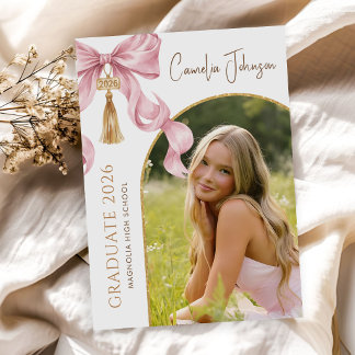 Invitación Foto de lazo coqueto rosa Fiesta de graduación 202