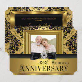 Invitación Foto de lazo de damasco dorado para 50 aniversario