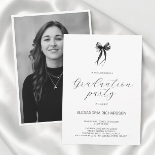 Invitación Foto de Lazo Elegante en Negro y Blanco para Fiest