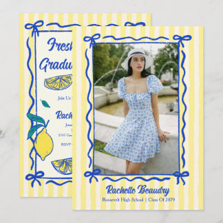 Invitación Foto de lazo Preppy de limón cítrico recién gradua