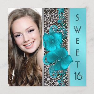 Invitación Foto de Leopardo Azul Teal Negro Cumpleaños Dulces