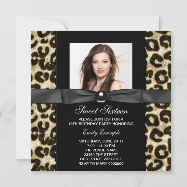 Invitación Foto de Leopardo Dulces 16 Fiesta de Cumpleaños (Anverso)
