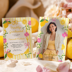 Invitación Foto de Limón Cítrico Rosa Lazo Recién Graduado