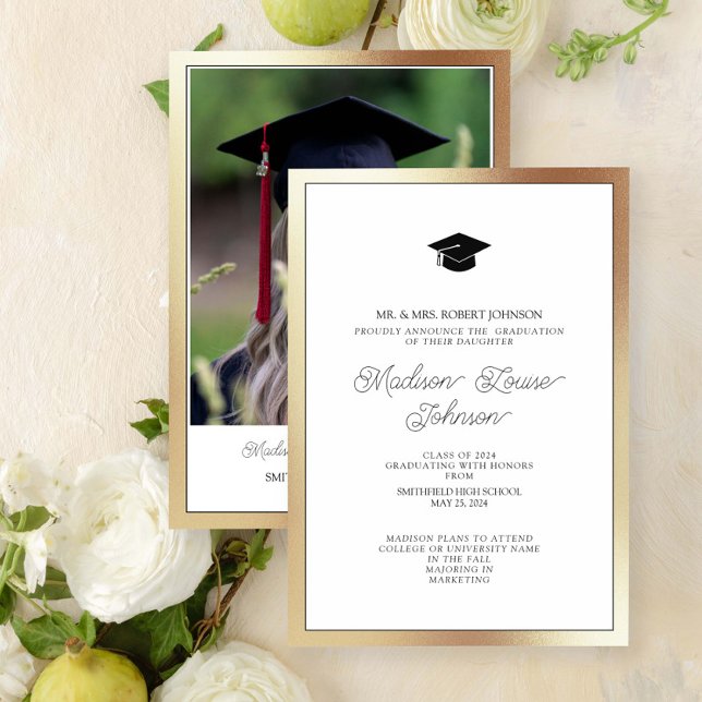 Invitación Foto De Los Padres De Graduación Negra Y Oro (Marking Milestones with Grace. #GradSuccess)