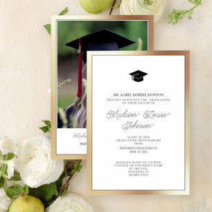 Invitación Foto De Los Padres De Graduación Negra Y Oro