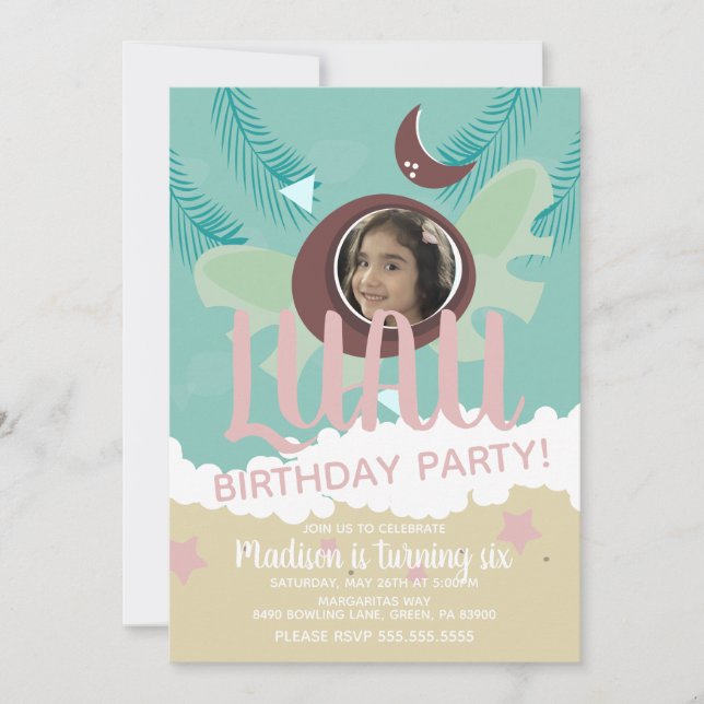 Invitación Foto de Luau de Coco Cumpleaños Tropical (Anverso)