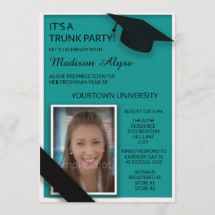 Invitación Foto de maleta universitaria negra y turquesa para