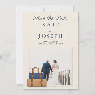 Invitación Foto de maleta vintage para boda Save the Date