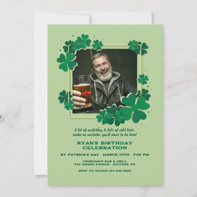 Invitación Foto de Marco de Trébol (Anverso)