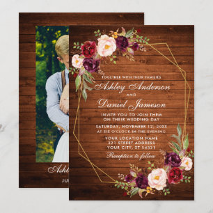 Invitación Foto de marco geométrico de madera floral de Borgo