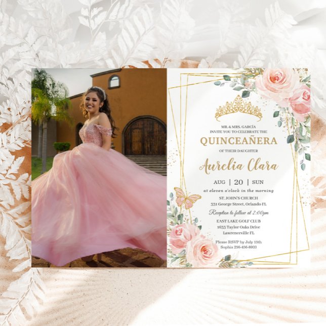 Invitación Foto de mariposa floral rosa rosa de Quinceañera R (Subido por el creador)