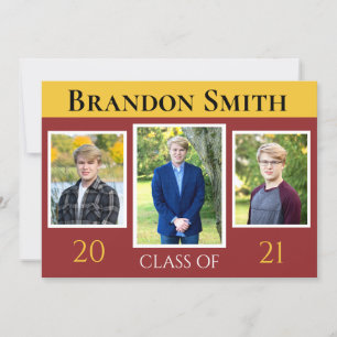 Invitación Foto de maroon Gold de graduación 2021 personaliza