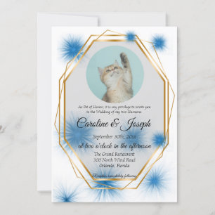 Invitación Foto de mascota para Boda con el fondo azul de Inv