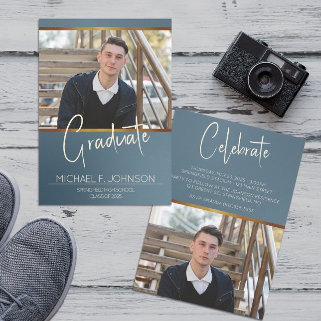 Invitación Foto de Masculina Azul Moderno (Subido por el creador)