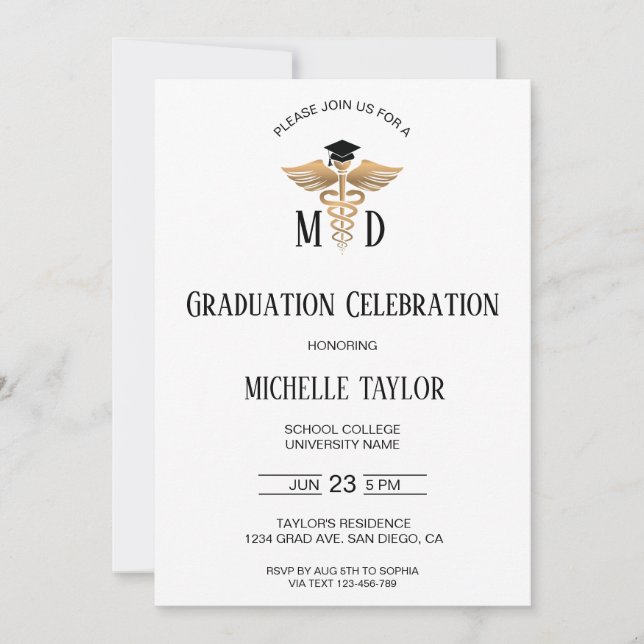 Invitación Foto de MD Médica de Graduación de Médico de Medic (Anverso)