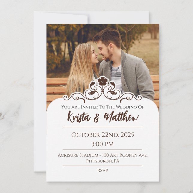 Invitación Foto de mitad Personalizado blanco floral (Anverso)