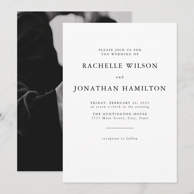Invitación Foto de moda Boda blanco negro (Anverso / Reverso)