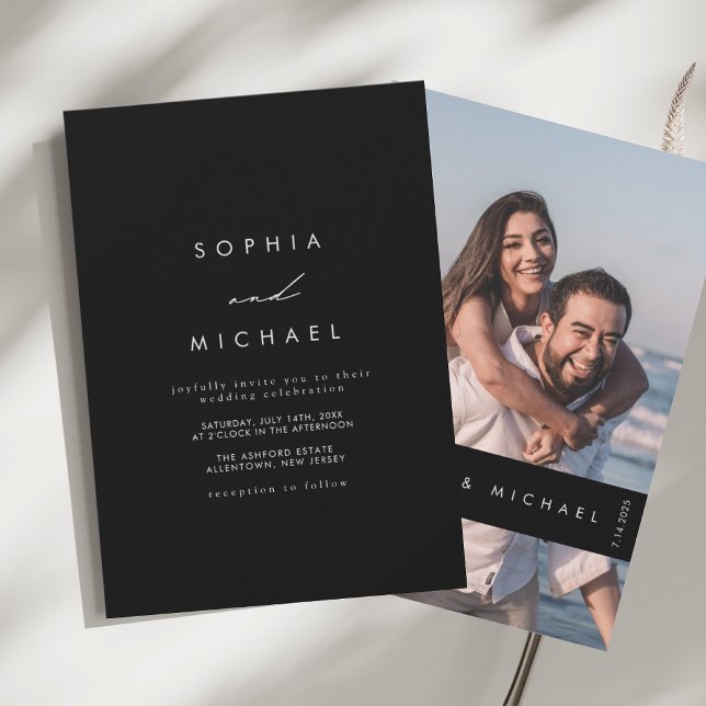 Invitación Foto de moda Boda moderno en blanco y negro (Subido por el creador)