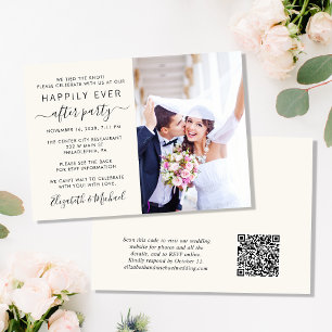Invitación Foto de moda Código QR Recepción de boda crema
